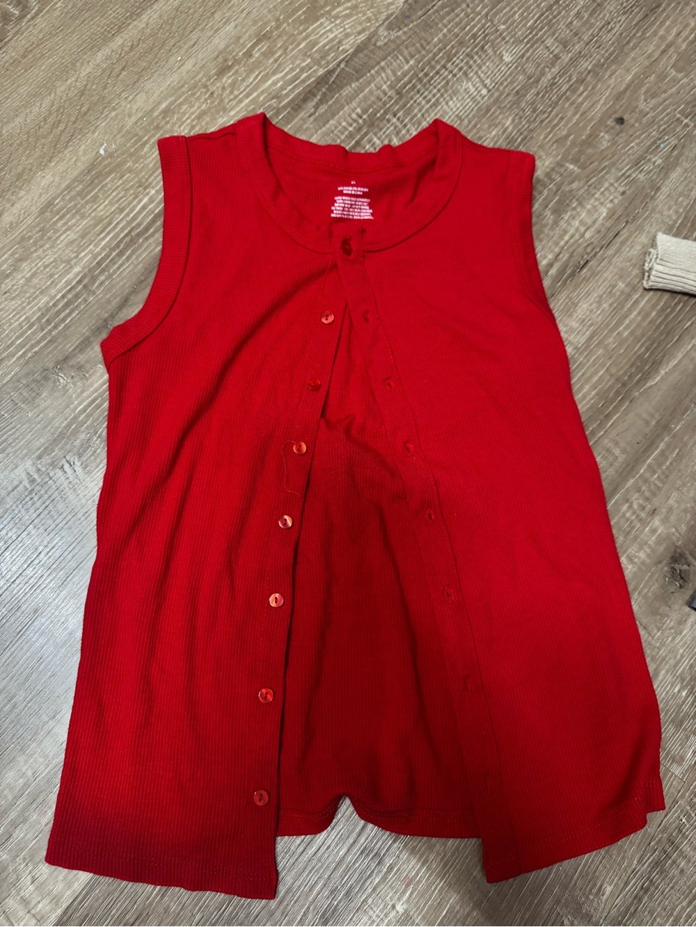 Pink Rose Red Ribbed Sleeveless Button-Front Top